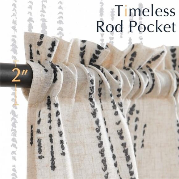 Boho Kitchen Curtain Linen Tier Curtain Bohemian Cafe 36 Inch Geometric Striped - Picture 6 of 8